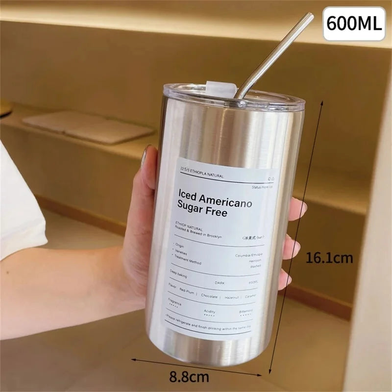 600ml Insulated Stainless Steel Coffee Cup with Straw – BPA Free Insulated Travel Tumbler Axl