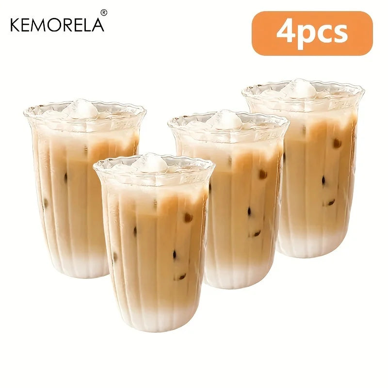 KEMORELA Vertical Stripe Glass Set – 4/6 Pc Cocktail Cups Glassware Set Axl 4PCS 301-400ml