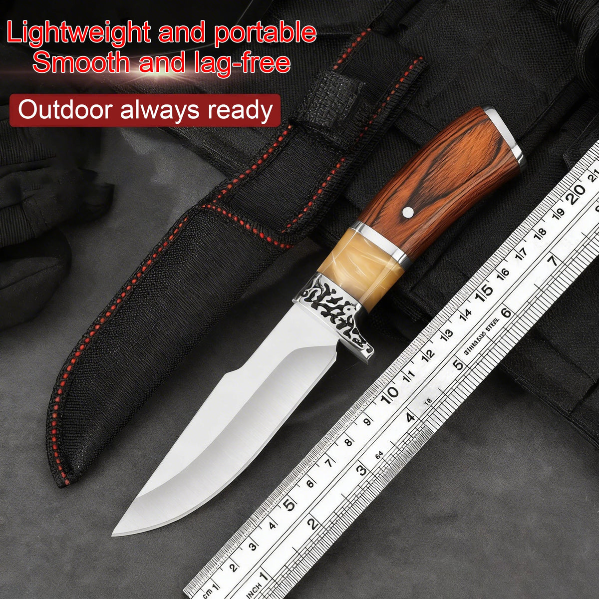 EDC Outdoor Knife – Resin Rosewood Handle & Stainless Blade Fixed Blade Knife Axl