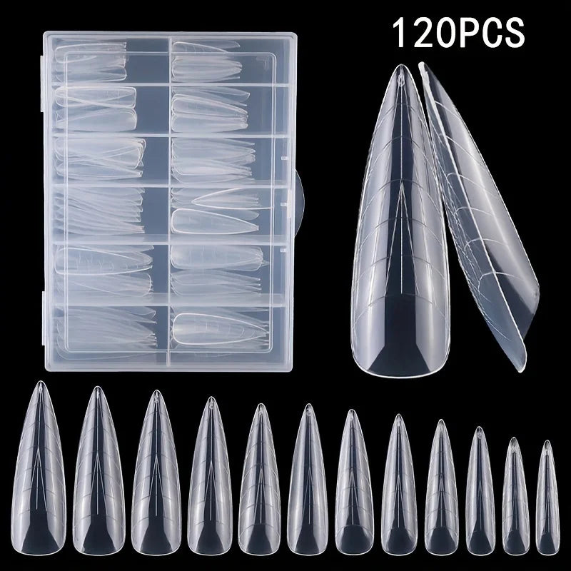 120 Pcs Crystal Nail Extension Mold Tips with Scale | Paper-Free Nail Extension Molds Axl 120pcs box