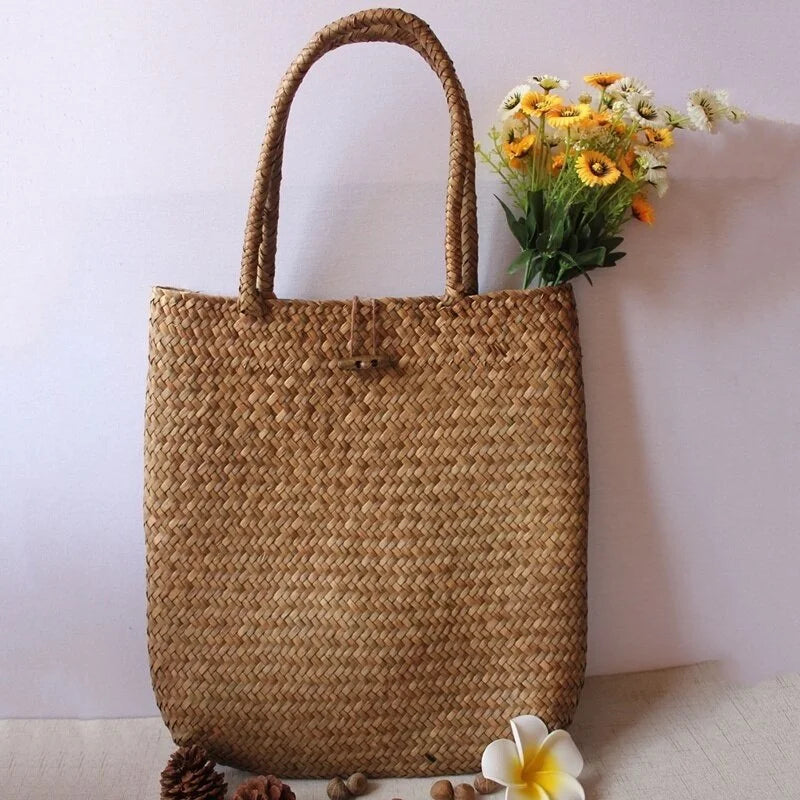 Women's Wicker Rattan Straw Tote Bag – Woven Shoulder Handbag Straw Tote Bag Axl