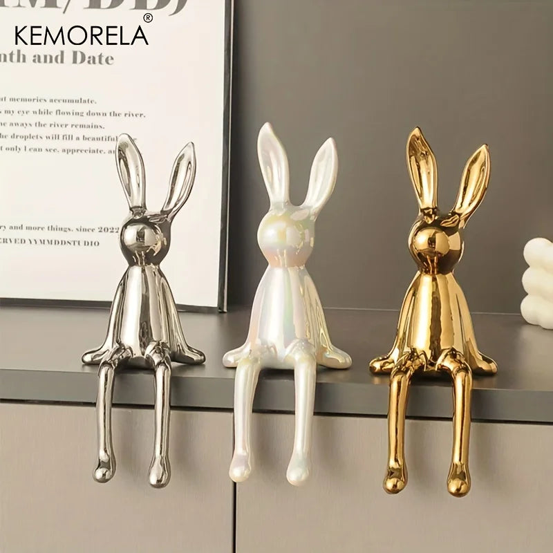 Ceramic Long-Eared Rabbit Statue | Luxury Home Décor Ornament Decorative Figurine Axl