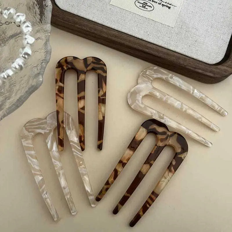 French U-Shaped Hair Fork – 3 Prong Bun Stick for Women Hair Fork Stick Axl