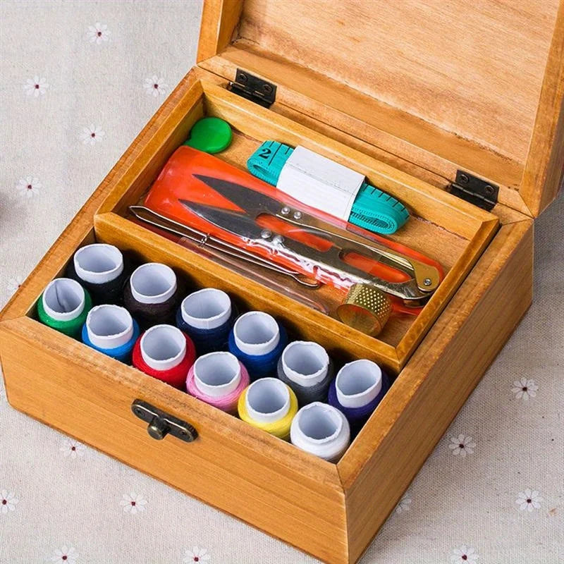 Wooden Sewing Box Kit – Complete Sewing Accessories Workbox Sewing Kit Axl