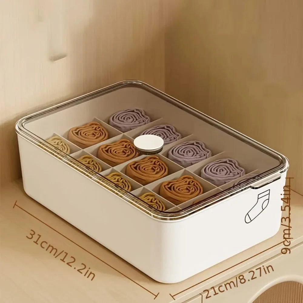 Transparent Lidded Underwear Storage Box with Compartments Wardrobe Storage Box Axl