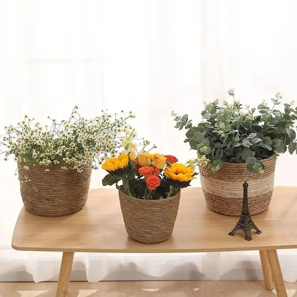 Woven Grass Planter Basket | Natural Straw Flower Pot Cover Woven Planter Basket Axl