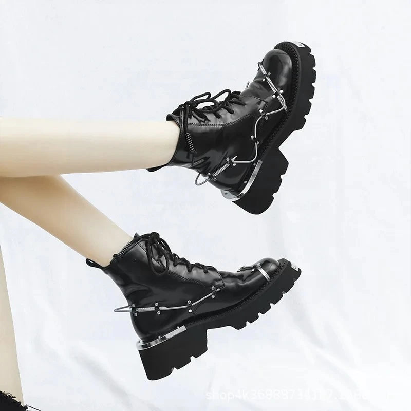Women's Punk Mary Jane Ankle Boots – Metal Detail Lolita Derby Women's Ankle Boots Axl