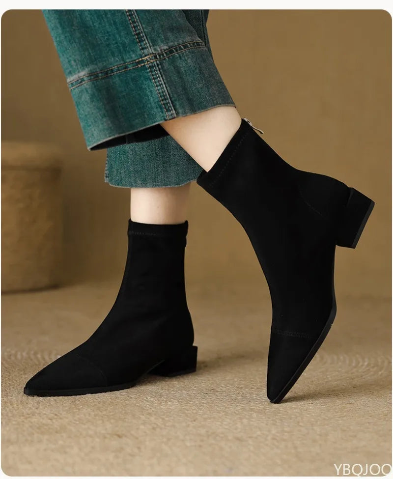YBQJOO Women's Retro Suede Ankle Boots – Block Heel Booties Women's Ankle Boots Axl Black velvet 35