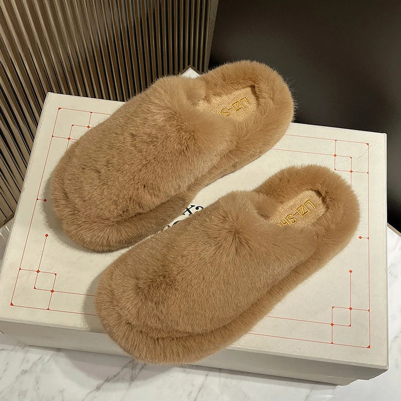 Women's Plush Faux Fur Slippers – Warm Anti-Slip Indoor Shoes Women's Plush Slippers Axl