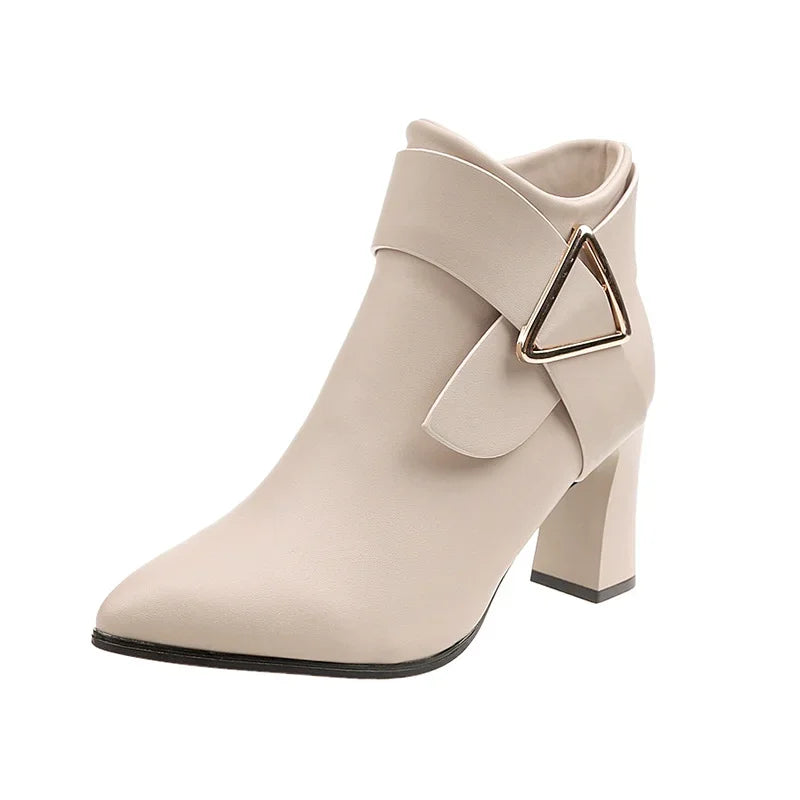 Women's PU Ankle Boots – Square Heel & Belt Buckle | Sizes 34–43 Ankle Boots Axl