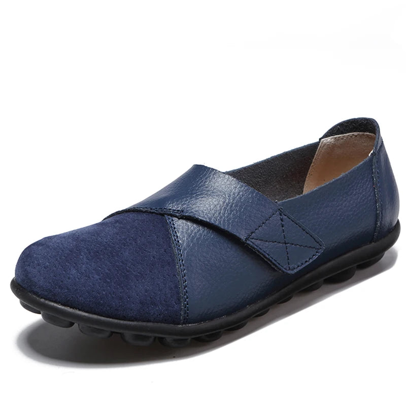 HAJINK Women's Soft Leather Flat Loafers – Elegant Casual Shoes Women's Flat Loafers Axl NavyBlue 44
