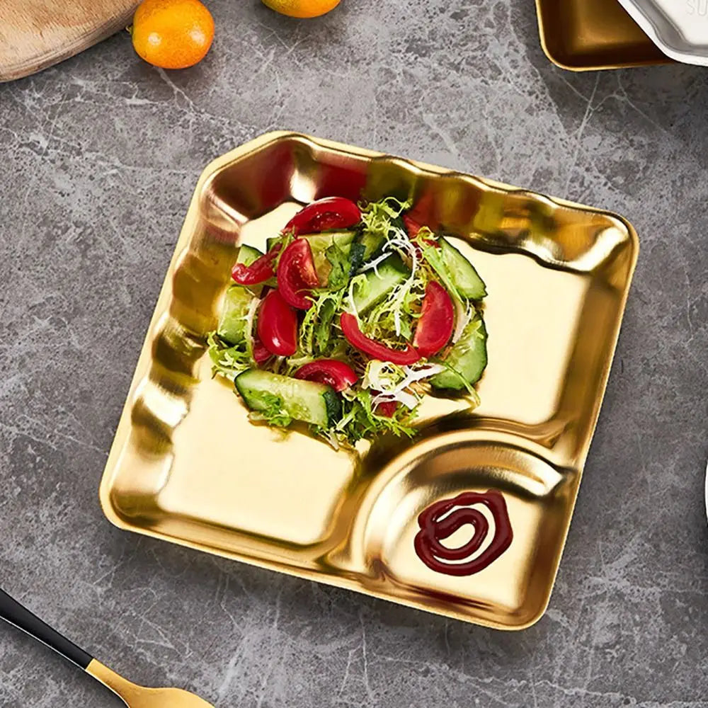 Stainless Steel Snack Plate with Sauce Cup – Gold & Silver Snack Serving Plate Axl