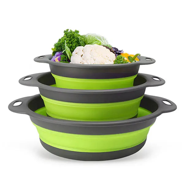 Foldable Colander Strainer Set & Self-Draining Base | 3/4 PCS Colander Strainer Set Axl 3PCS Green Set