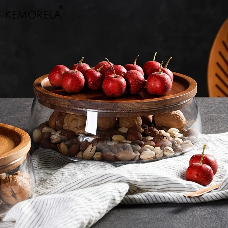 KEMORELA Glass Storage Jar with Wooden Lid | Kitchen Organizer Glass Storage Jar Axl