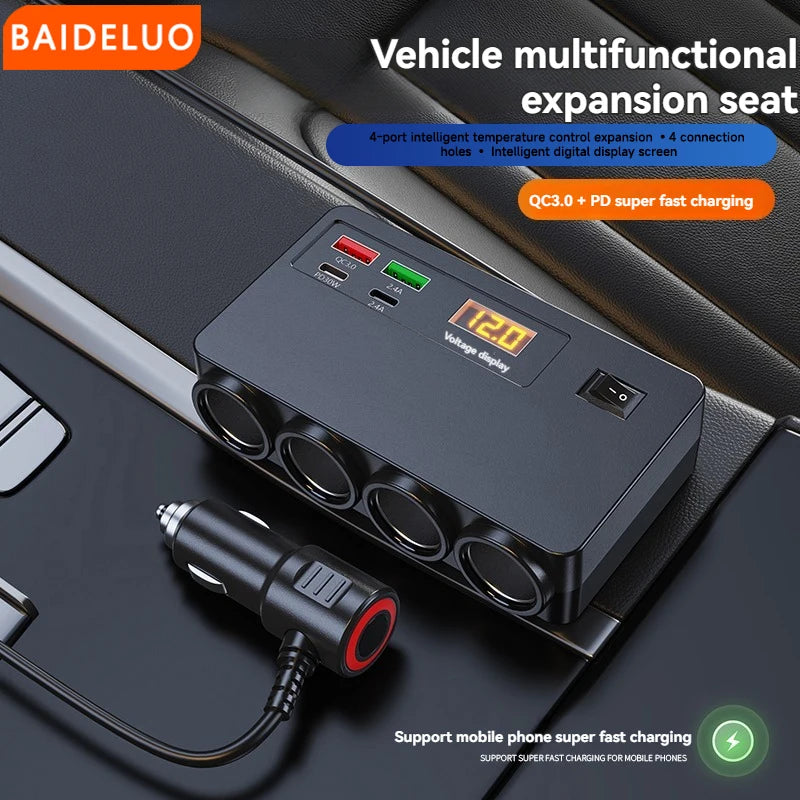 4-Port QC3.0 PD Car Charger 120W Fast Charging Adapter 12–24V Car Charger Adapter Axl