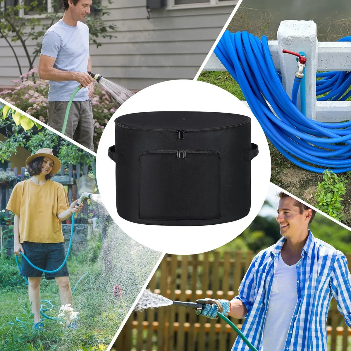 Garden Hose Storage Pot – Weatherproof 150ft Oxford Organizer Hose Storage Pot Axl