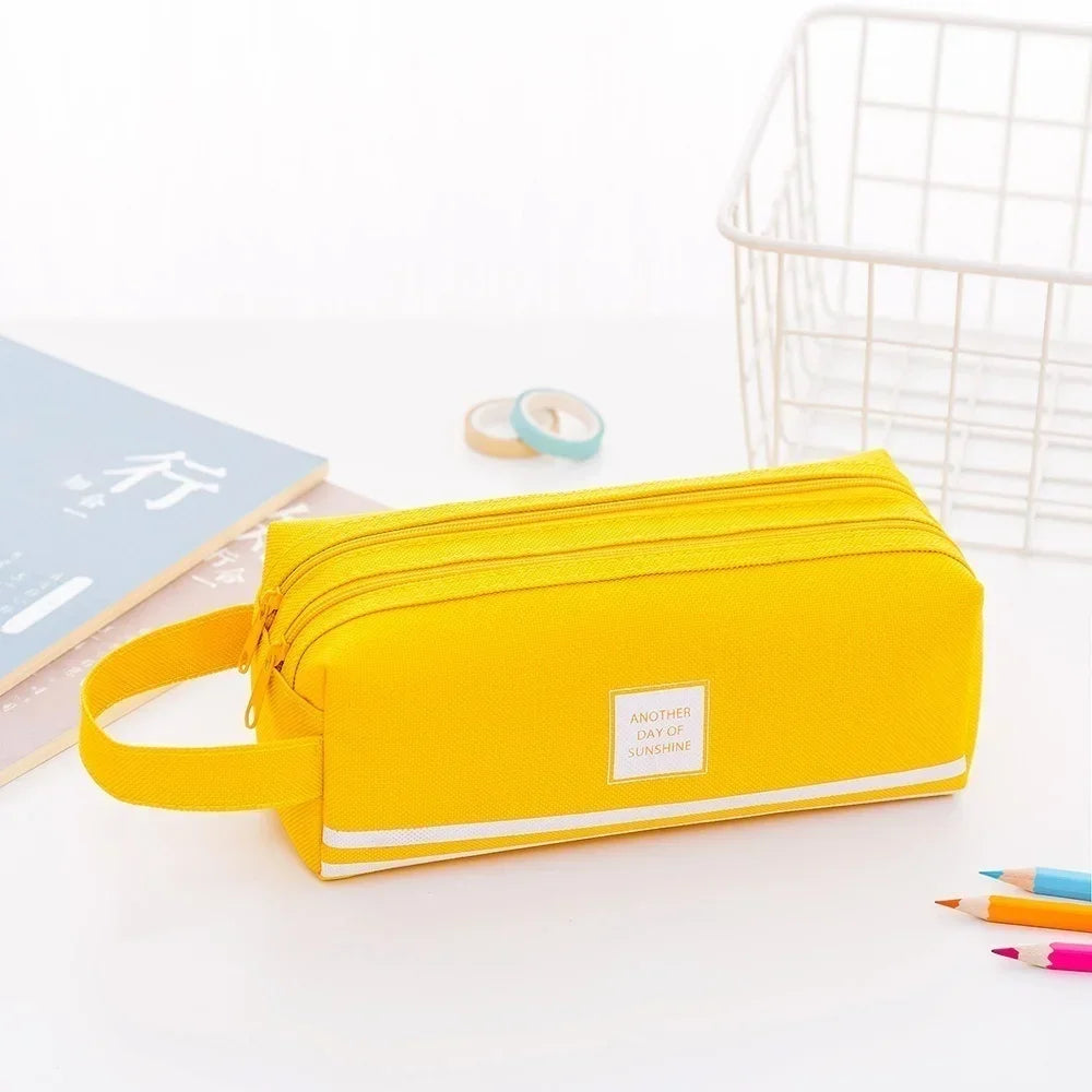 Large Capacity Pencil Pen Bag – Fabric Stationery Organizer Pencil Case Axl Yellow