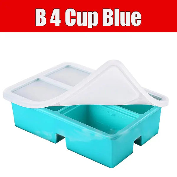 Silicone Food Freezer Mold – 4-Cup Portion Tray with Lid Silicone Freezer Tray Axl B 4 Cup Blue