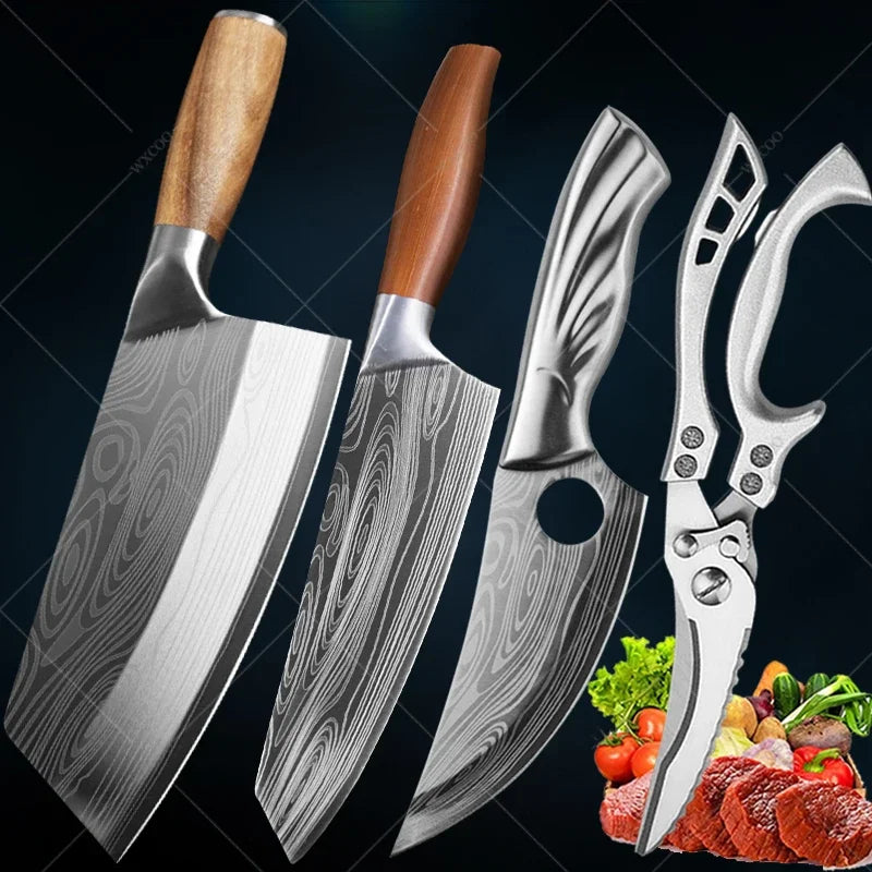 Japanese Damascus Pattern Chef Knife Set – Stainless Steel Kitchen Knife Set Axl