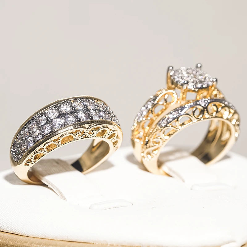 Huitan 3-Piece CZ Bridal Ring Set – Two-Tone Women's Rings Bridal Ring Set Axl