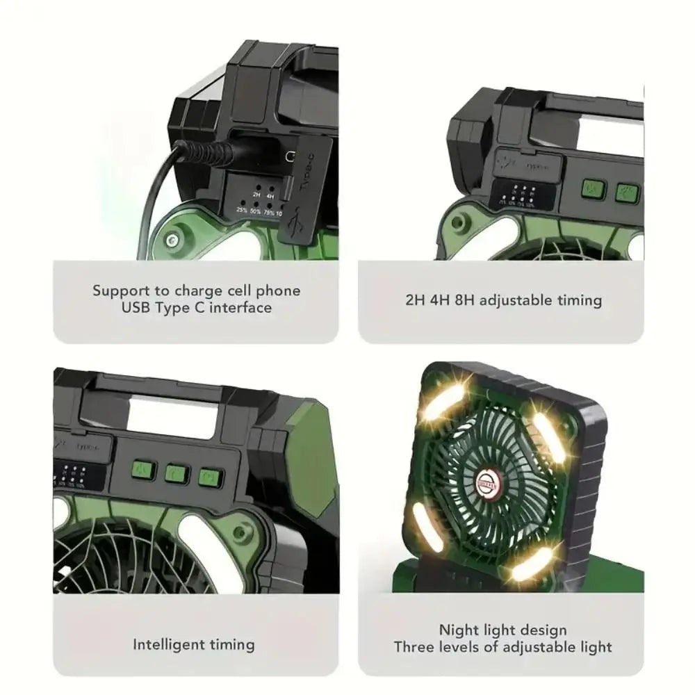 5200mAh Solar Camping Fan with LED Lantern & Sleep Timer Solar Camping Fan Axl