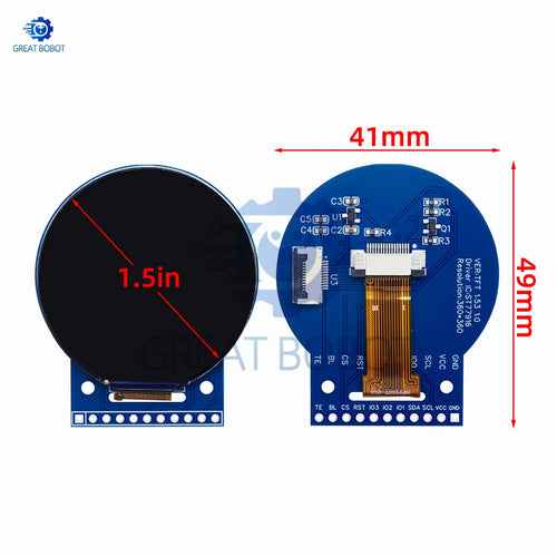 1.5" Round TFT LCD Screen 360×360 ST7701 QSPI Full-Color Display TFT LCD Screen Axl