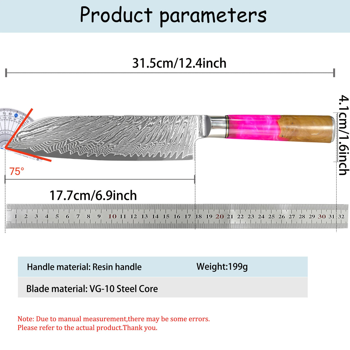 Damascus Steel Santoku Knife – Sharp 17.7cm Kitchen Blade Santoku Kitchen Knife Axl