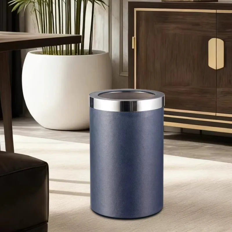 Luxury Leather & Stainless Steel Trash Can – Large Capacity Luxury Waste Bin Axl