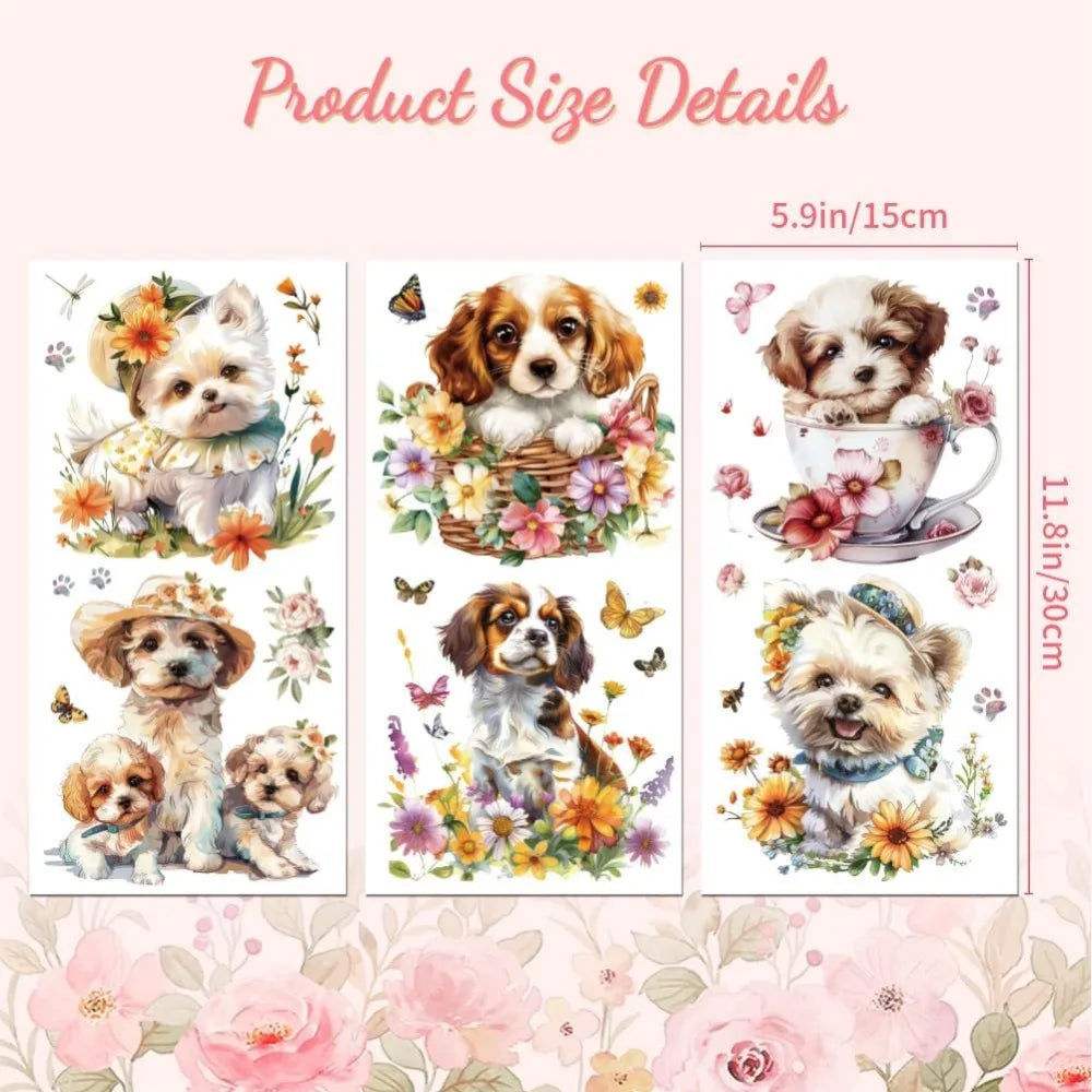 Rub-On Transfer Decals Dogs & Flowers 6×12" 3-Pack UV DTF Craft Transfer Decals Axl