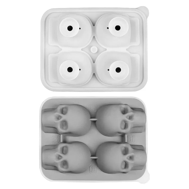 Skull Ice Ball Mold – BPA-Free 3D Silicone Ice Cube Tray 4/6 Grid Silicone Ice Mold Axl 4Grid Grey
