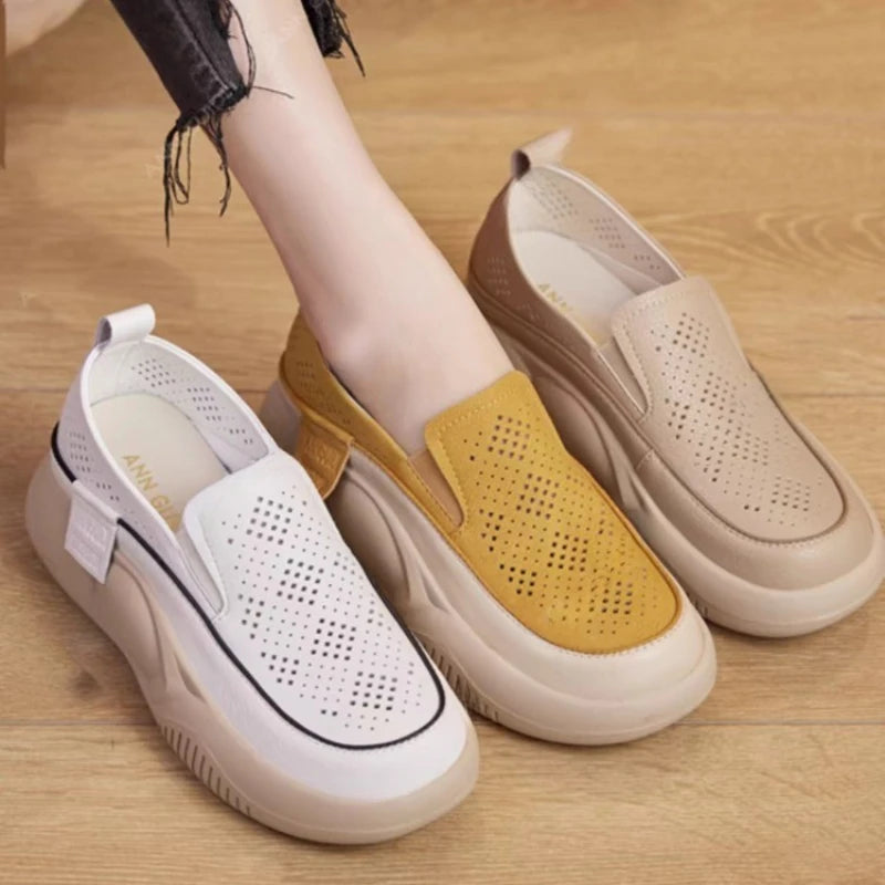 Women's Hollow Out Loafers – Slip-On Soft Sole White Shoes Women's Loafers Axl