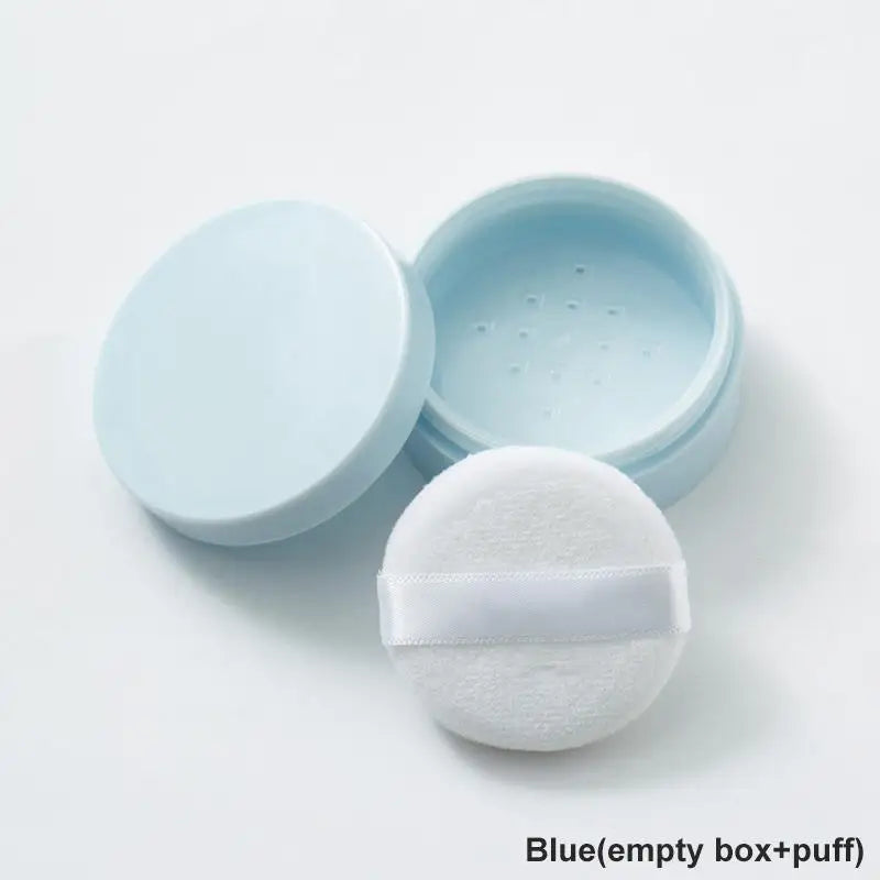 5g Refillable Loose Powder Jar with Puff & Sifter Lid Powder Jar Container Axl Blue box with puff