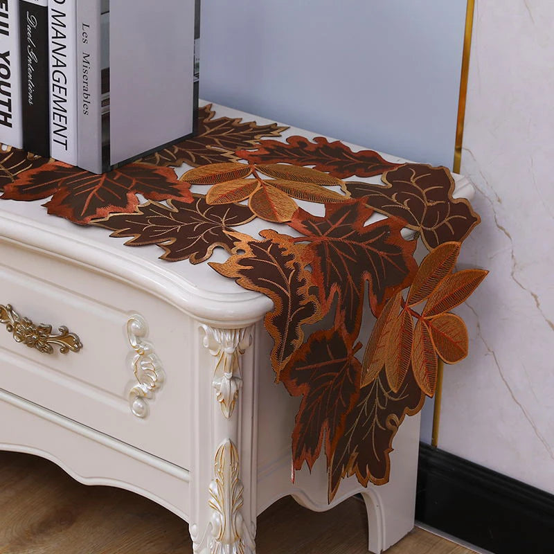 Autumn Maple Leaf Embroidered Table Runner | Farmhouse Décor Embroidered Table Runner Axl