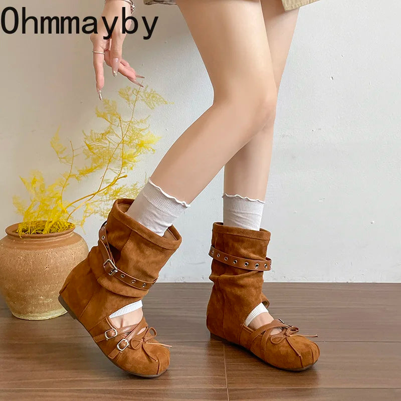Women's Vintage Hollow Wedge Sandal Boots – Slip-On Western Wedge Sandal Boots Axl