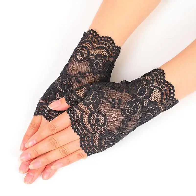 Women's Half-Finger Lace Mesh Gloves – UV Sun Protection Lace Sun Gloves Axl black One Size
