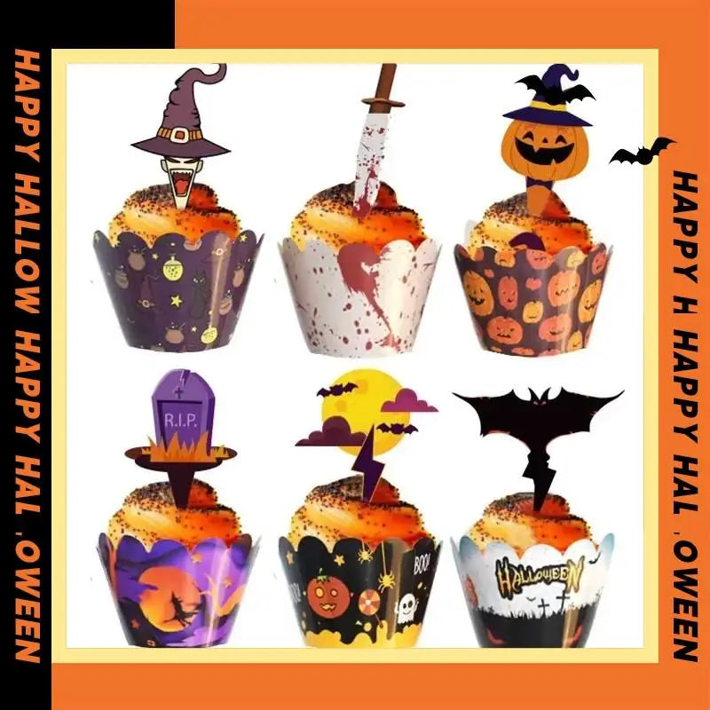 Halloween Ruffled Paper Muffin Liners – 6 Cartoon Styles 24/48 Pc Cupcake Liners Axl