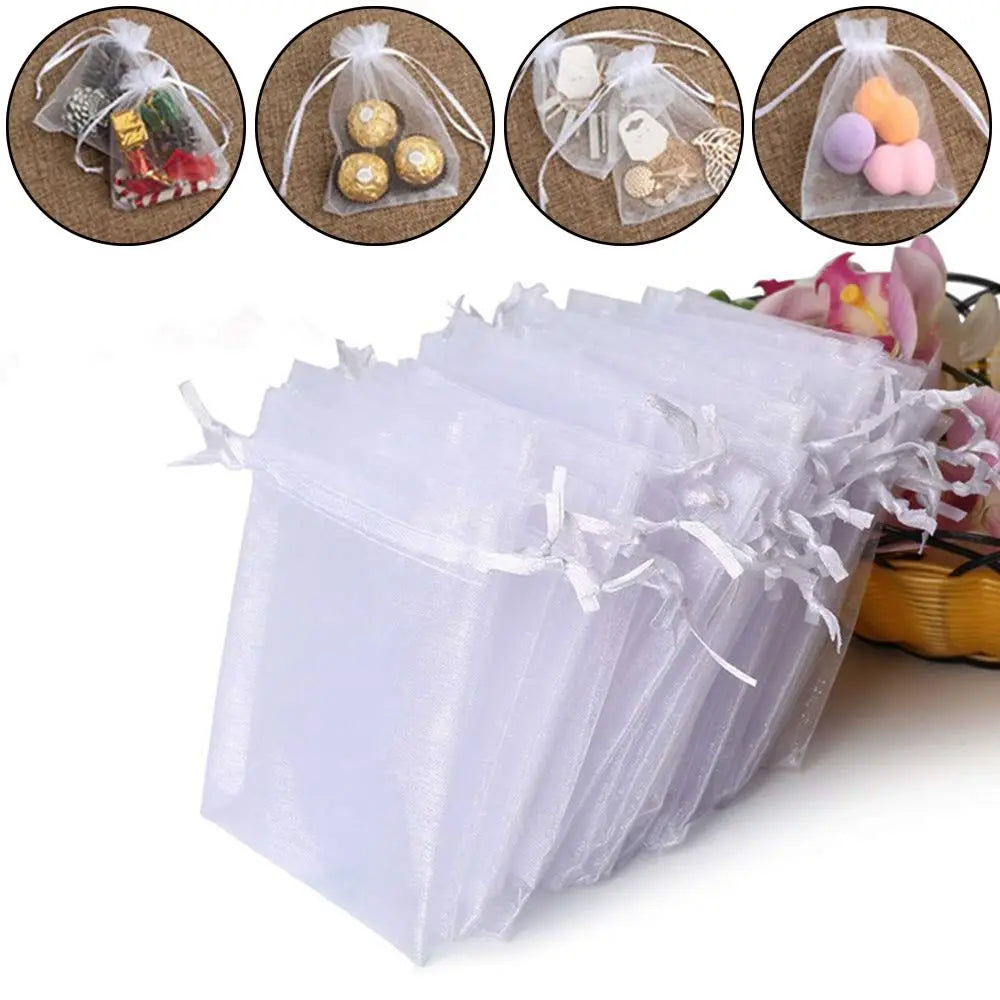 White Organza Drawstring Gift Bags 25/50 Pack – Party Pouches Organza Gift Bags Axl