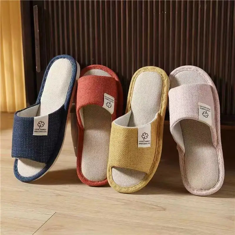 Open-Toe Hemp Linen Slippers – Breathable Indoor Slides Indoor Slippers Axl