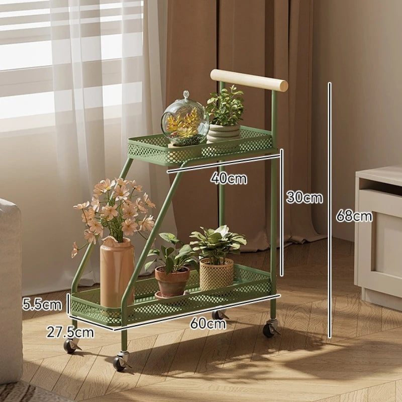 3-Tier Metal Flower Pot Stand – Movable Balcony Plant Rack Plant Pot Stand Axl Green-2 Layers