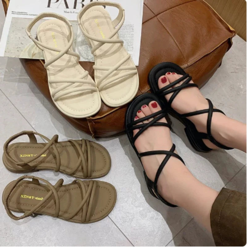 Women's Roman Gladiator Flat Sandals – Cross Strap Summer Shoes Women's Flat Sandals Axl