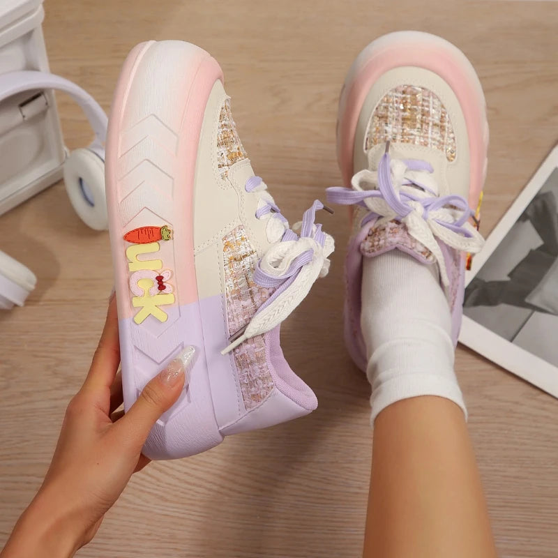 UXST Women's Kawaii Platform Sneakers – Thick Sole Lace-Up Platform Sneakers Axl
