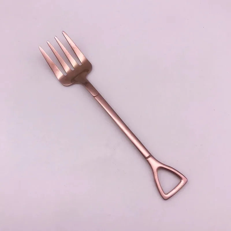 Shovel Shape Stainless Steel Dessert Spoon & Fruit Fork Novelty Flatware Axl fork-Rosegold