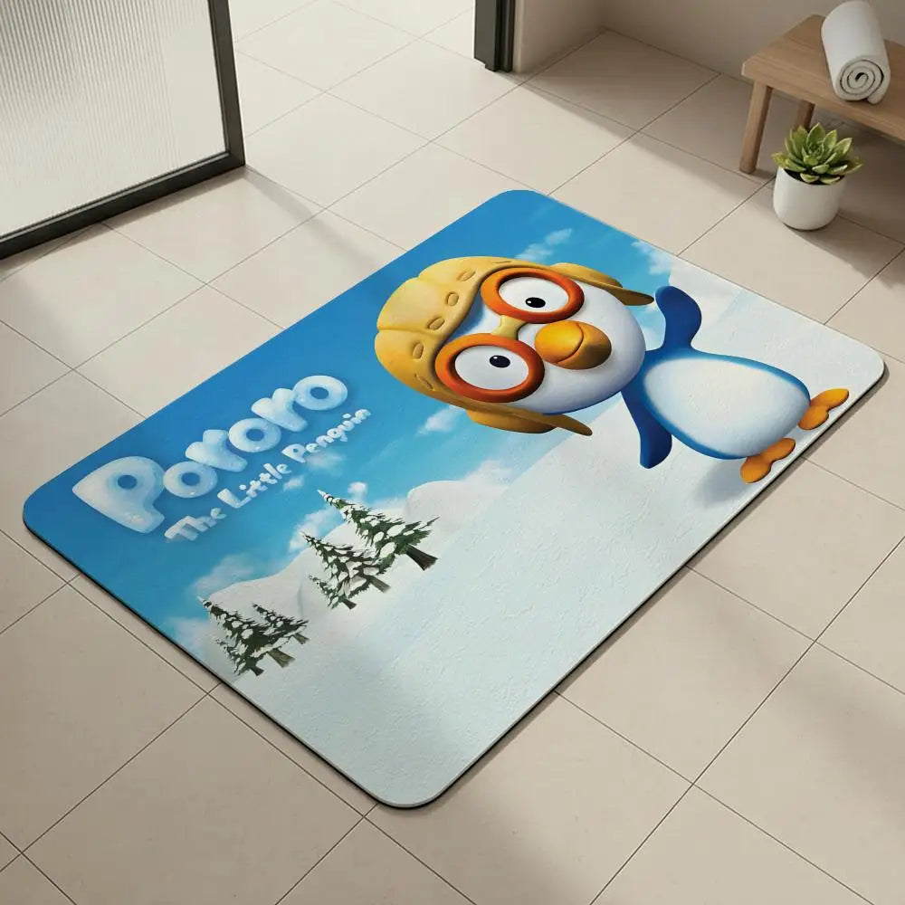 Pororo Penguin Diatomite Bath Mat – Quick Dry & Non-Slip Diatomite Bath Mat Axl White7 40x60cm