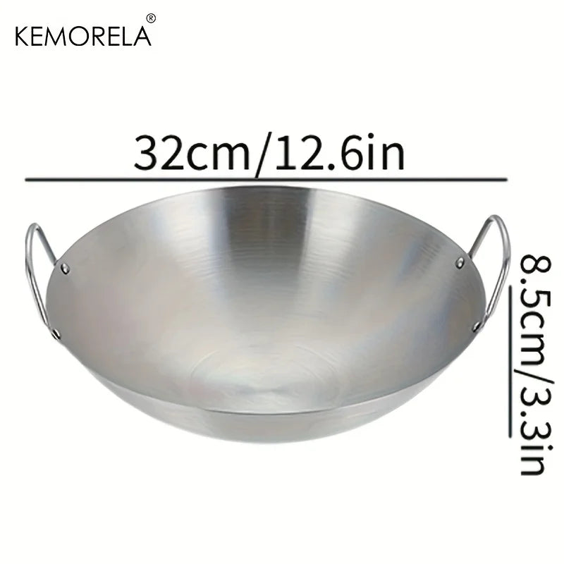 KEMORELA Stainless Steel Wok Uncoated 26–34cm | Double Handle Stainless Steel Wok Axl 32cm