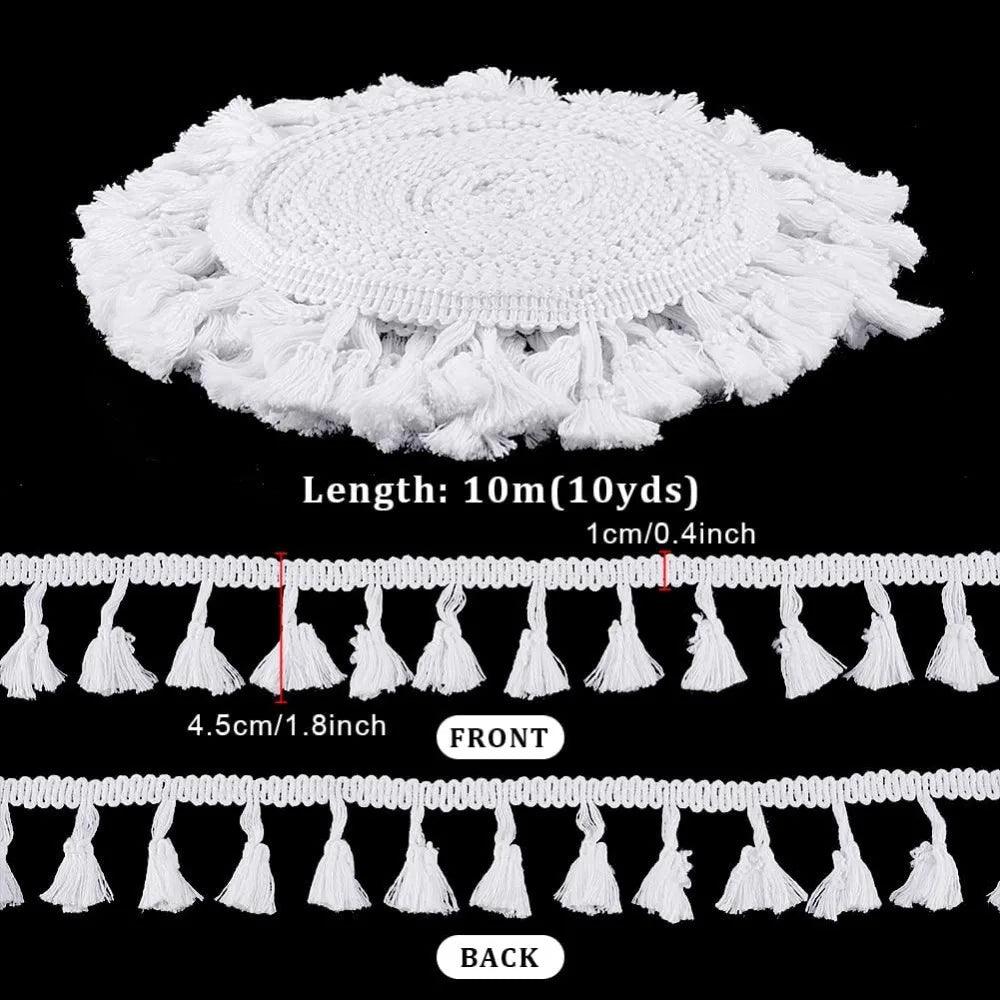 White Cotton Fringe Tassel Trim Ribbon 1-3/4" – 10.9 Yards Fringe Trim Ribbon Axl