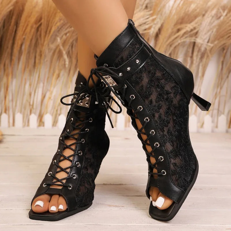 Women's High Heel Mesh Sandals – Zipper Ankle Boots Summer High Heel Sandals Axl