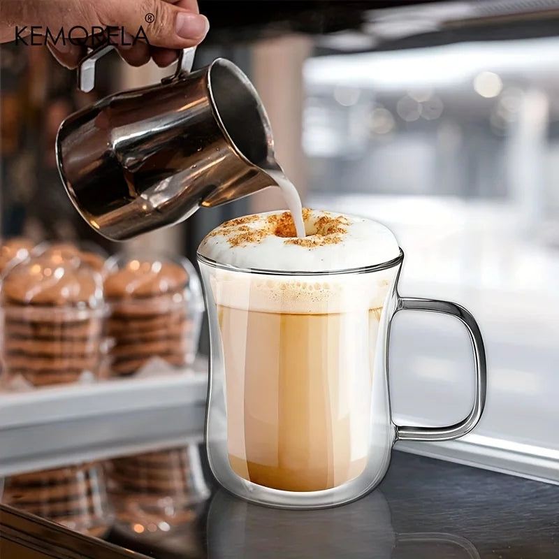 Double Wall Borosilicate Glass with Handle | 220/420ml Coffee Cup Insulated Coffee Glass Axl
