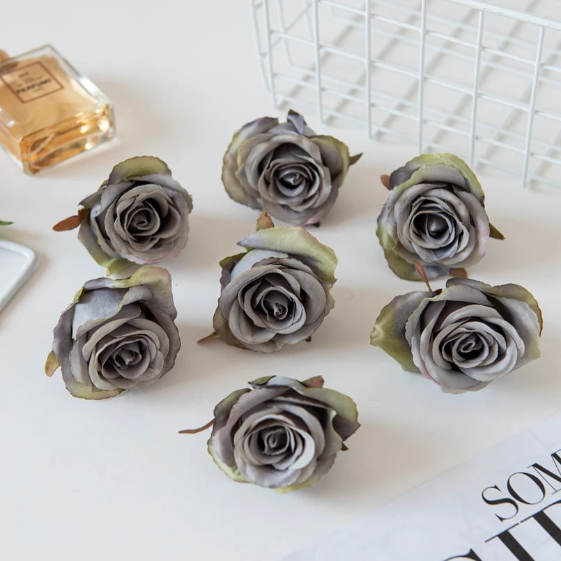 Artificial Silk Rose Flower Heads – 15 or 30 Pcs Wedding Décor Artificial Silk Flowers Axl GRAY 15 pcs