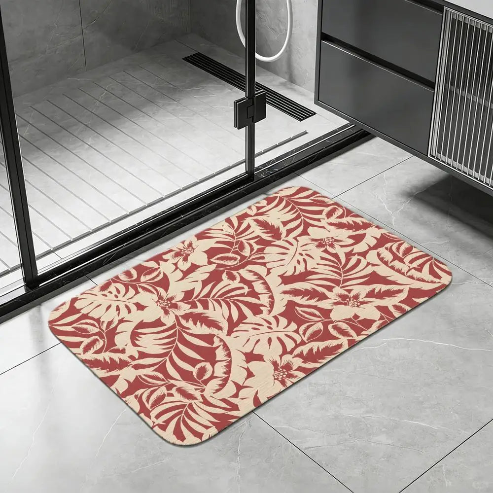 Hawaiian Tropical Leaf Diatomite Bath Mat – Quick Dry Non-Slip Diatomite Bath Mat Axl White1 50x80cm