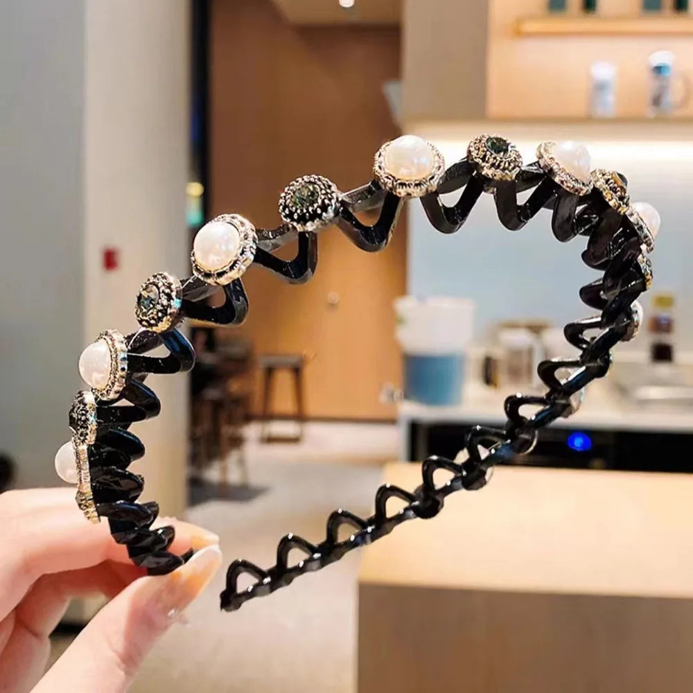 Rhinestone Pearl Hair Braider Headband – Floral Zircon Hair Headband Axl Style 3